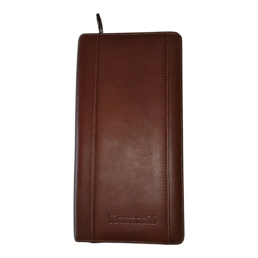 Kawasaki Cutter & Buck Leather Auto Organizer Car Manual Plaid 12” x 6”